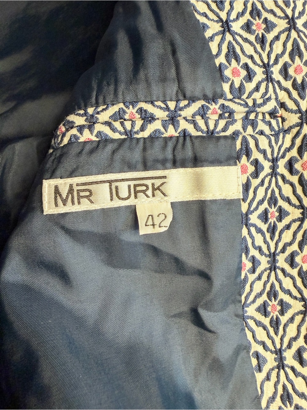 Mr. Turk Geometric Pattern Blazer Sport Coat Jacket Blue White Pink Size 42 - Picture 3 of 7